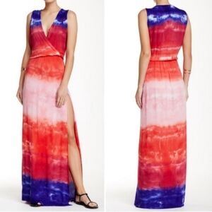 Young Fabulous & Broke Noel Surplice Tie Dye Maxi Dress Sz Med Boho Festival